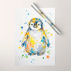 Baby Penguin Watercolour Ink Line Splatter Art Print Wrapping Paper Gallery Image 1