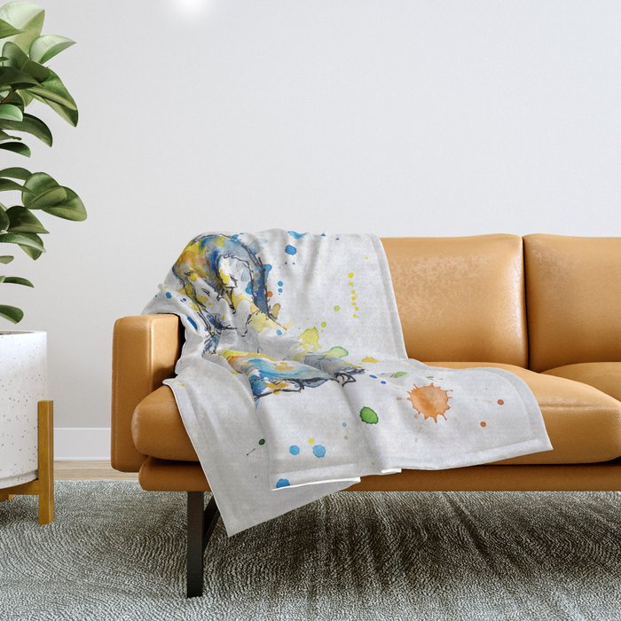 Baby Penguin Watercolour Ink Line Splatter Art Print Throw Blanket Gallery Image 1