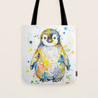 Baby Penguin Watercolour Ink Line Splatter Art Print Tote Bag Gallery Image 1