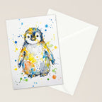 Baby Penguin Watercolour Ink Line Splatter Art Print Stationery Card Gallery Image 2