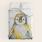 Baby Penguin Watercolour Ink Line Splatter Art Print Duvet Cover Gallery Image 6