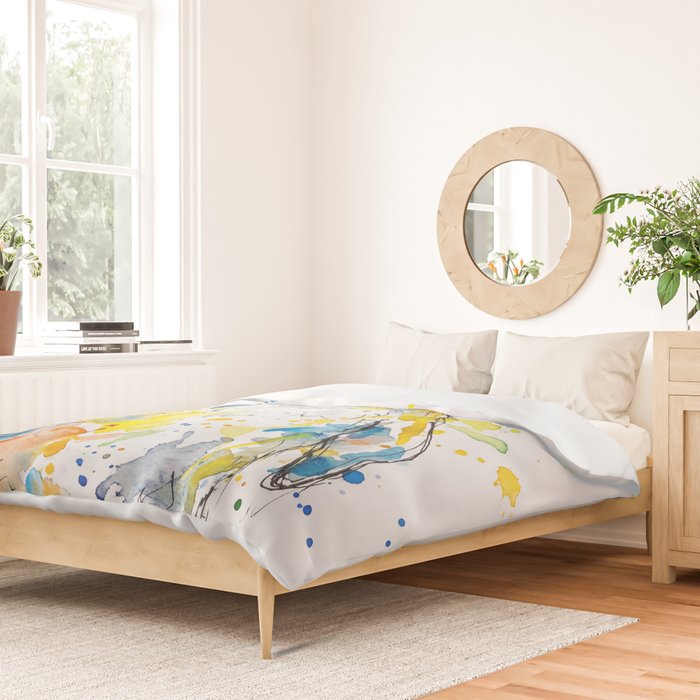 Baby Penguin Watercolour Ink Line Splatter Art Print Duvet Cover Gallery Image 2