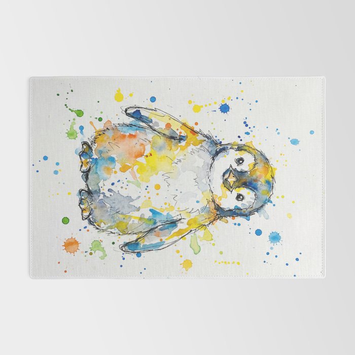 Baby Penguin Watercolour Ink Line Splatter Art Print Rug Gallery Image 2