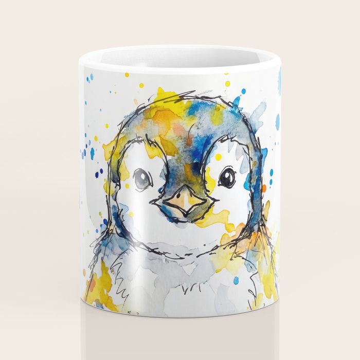 Baby Penguin Watercolour Ink Line Splatter Art Print Coffee Mug Gallery Image 4