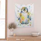 Baby Penguin Watercolour Ink Line Splatter Art Print Wall Tapestry Gallery Image 2
