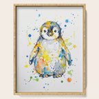 Baby Penguin Watercolour Ink Line Splatter Art Print Serving Tray Gallery Image 1