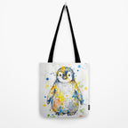 Baby Penguin Watercolour Ink Line Splatter Art Print Tote Bag Gallery Image 2