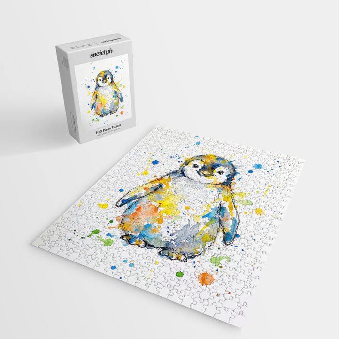 Baby Penguin Watercolour Ink Line Splatter Art Print Jigsaw Puzzle Gallery Image 2