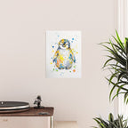 Baby Penguin Watercolour Ink Line Splatter Art Print Poster Gallery Image 2