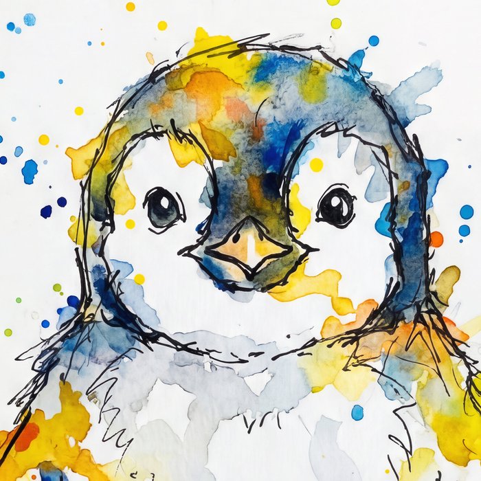 Baby Penguin Watercolour Ink Line Splatter Art Print Coffee Mug Gallery Image 2