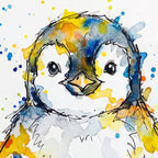 Baby Penguin Watercolour Ink Line Splatter Art Print Coffee Mug Gallery Image 2