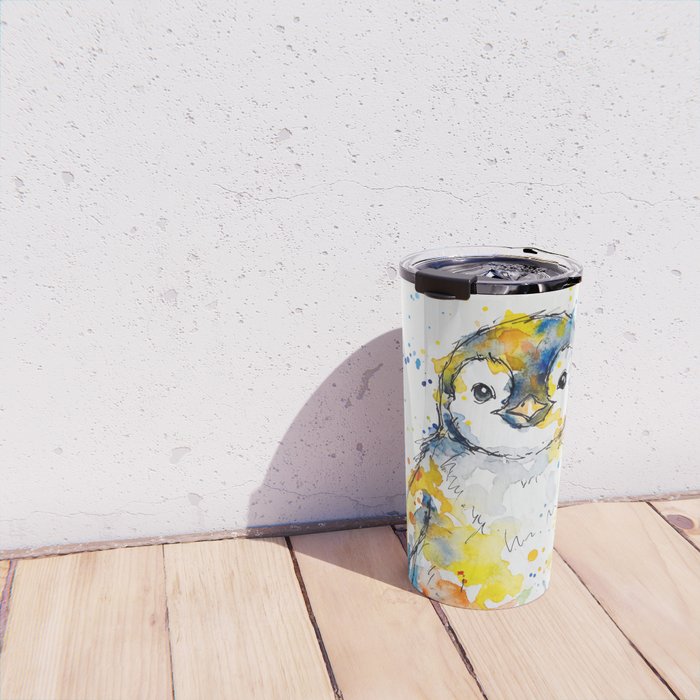 Baby Penguin Watercolour Ink Line Splatter Art Print Travel Mug Gallery Image 4