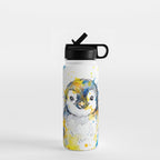 Baby Penguin Watercolour Ink Line Splatter Art Print Water Bottle Gallery Image 1