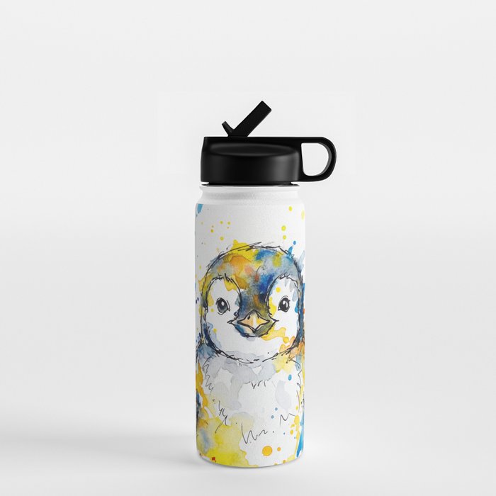 Baby Penguin Watercolour Ink Line Splatter Art Print Water Bottle Gallery Image 1