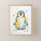 Baby Penguin Watercolour Ink Line Splatter Art Print Mini Art Print Gallery Image 1