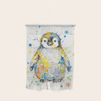 Baby Penguin Watercolour Ink Line Splatter Art Print Wall Hanging Gallery Image 1