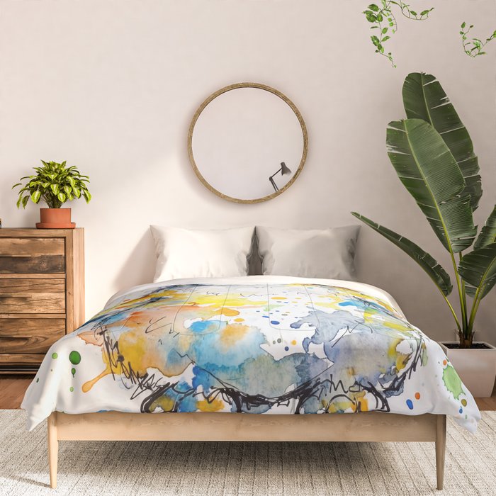 Baby Penguin Watercolour Ink Line Splatter Art Print Comforter Gallery Image 3