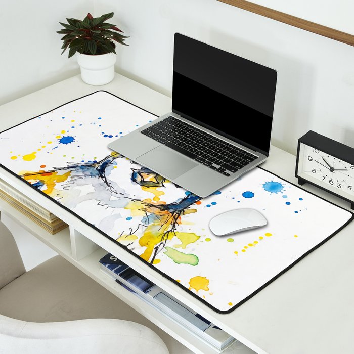 Baby Penguin Watercolour Ink Line Splatter Art Print Desk Mat Gallery Image 2