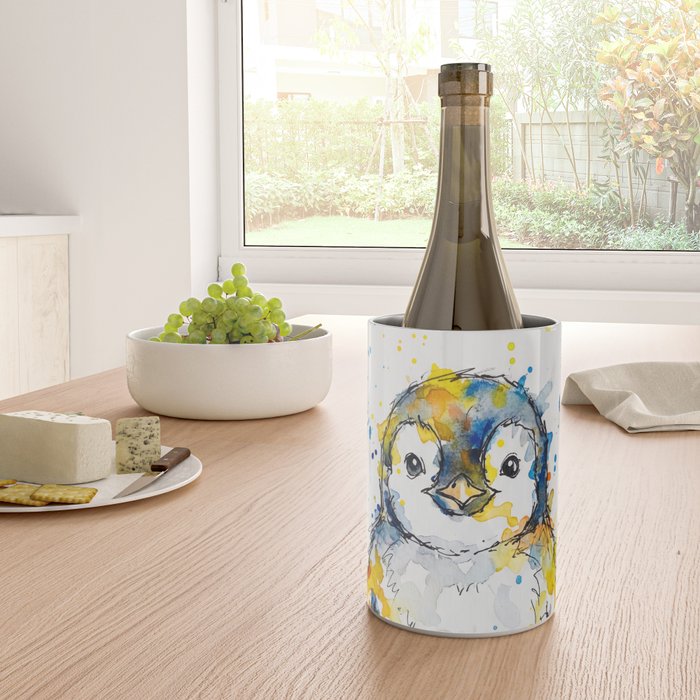 Baby Penguin Watercolour Ink Line Splatter Art Print Wine Chiller Gallery Image 4