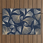 Festive, Gingko Leaves, Floral Prints, Navy Blue Outdoor Rug Gallery Image 1