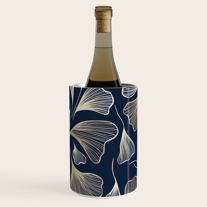 Festive, Gingko Leaves, Floral Prints, Navy Blue Wine Chiller Gallery Image 3
