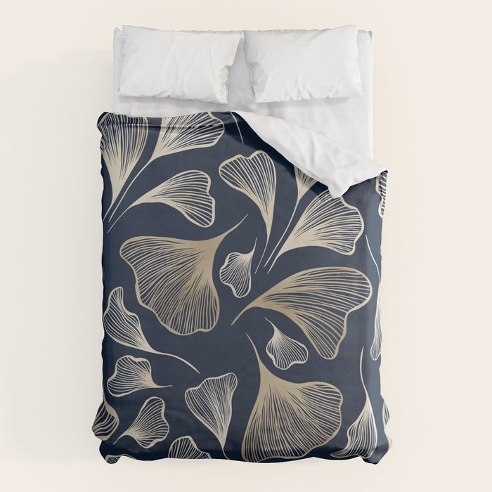 Festive, Gingko Leaves, Floral Prints, Navy Blue Duvet Cover Gallery Image 6
