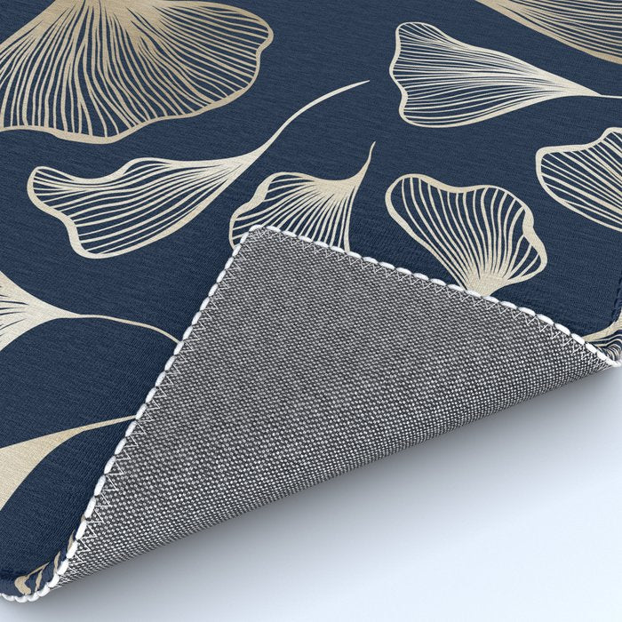 Festive, Gingko Leaves, Floral Prints, Navy Blue Rug Gallery Image 4