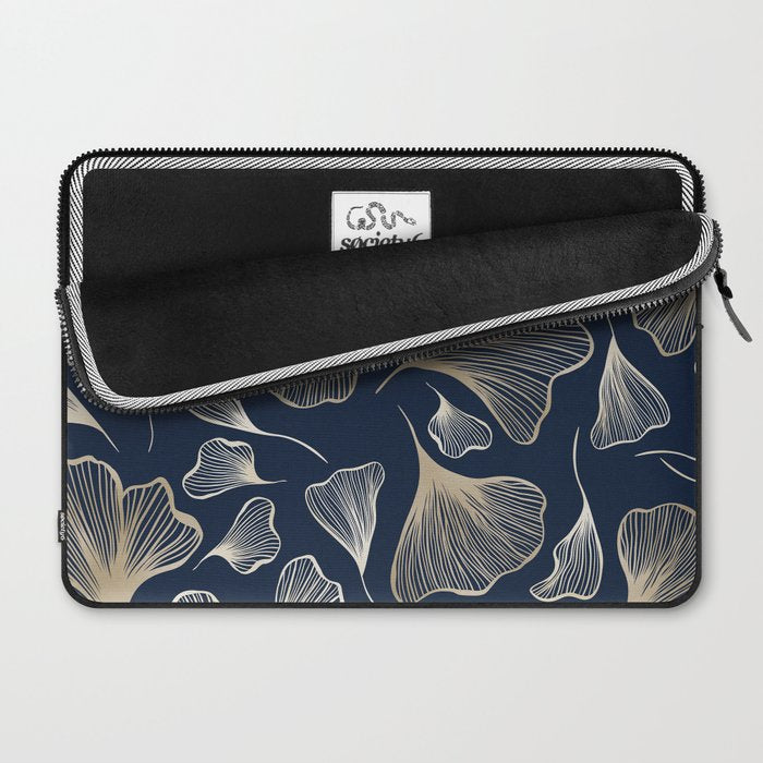 Festive, Gingko Leaves, Floral Prints, Navy Blue Laptop Sleeve Gallery Image 2