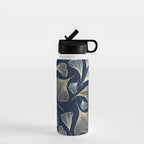 Festive, Gingko Leaves, Floral Prints, Navy Blue Water Bottle Gallery Image 1