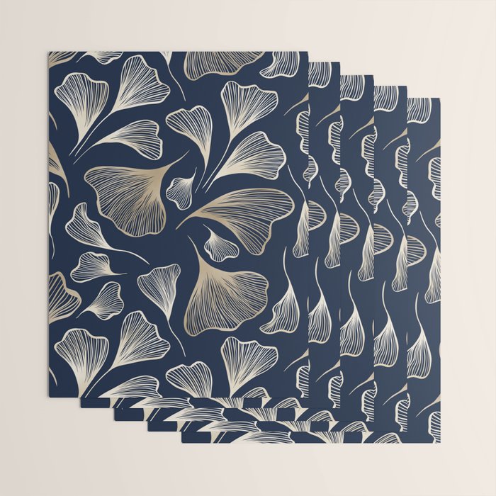 Festive, Gingko Leaves, Floral Prints, Navy Blue Wrapping Paper Gallery Image 3