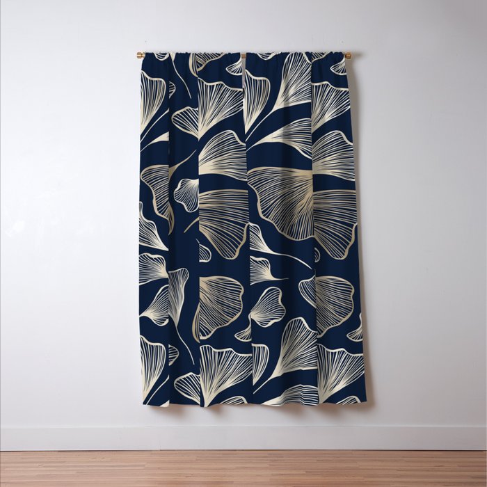 Festive, Gingko Leaves, Floral Prints, Navy Blue Window Curtain Gallery Image 3