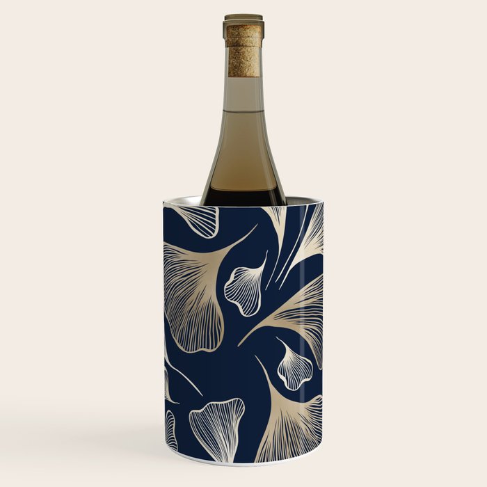 Festive, Gingko Leaves, Floral Prints, Navy Blue Wine Chiller Gallery Image 1
