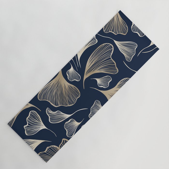 Festive, Gingko Leaves, Floral Prints, Navy Blue Yoga Mat Gallery Image 1