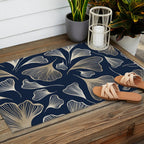 Festive, Gingko Leaves, Floral Prints, Navy Blue Outdoor Rug Gallery Image 2