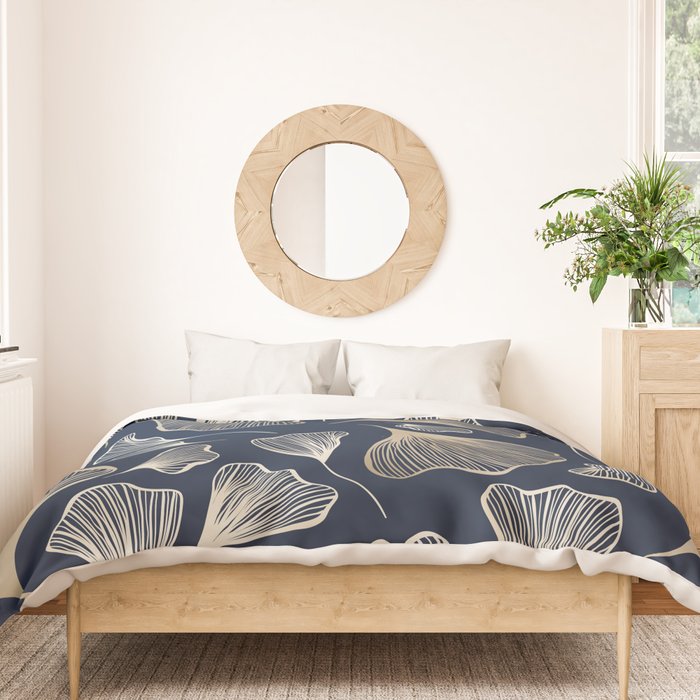 Festive, Gingko Leaves, Floral Prints, Navy Blue Duvet Cover Gallery Image 3
