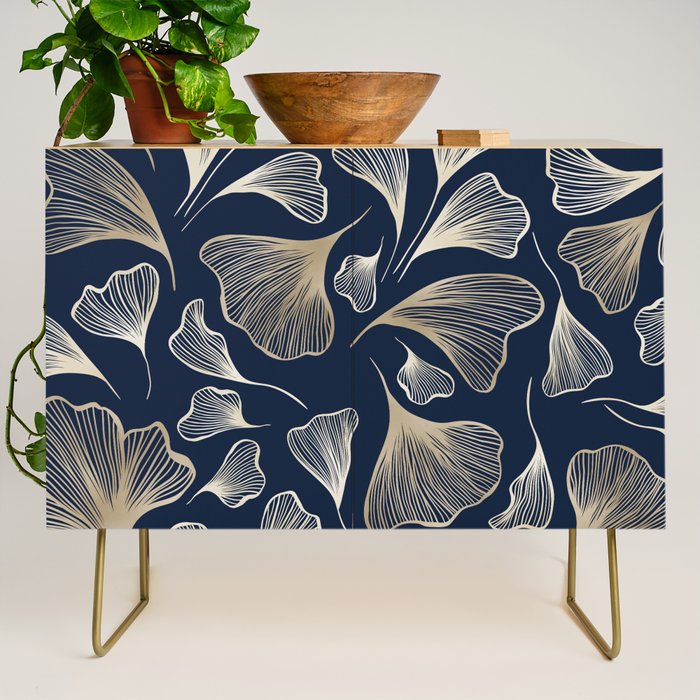 Festive, Gingko Leaves, Floral Prints, Navy Blue Credenza Gallery Image 1