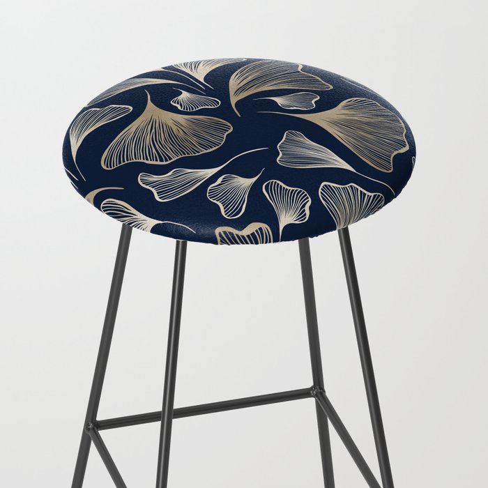 Festive, Gingko Leaves, Floral Prints, Navy Blue Stool Gallery Image 2