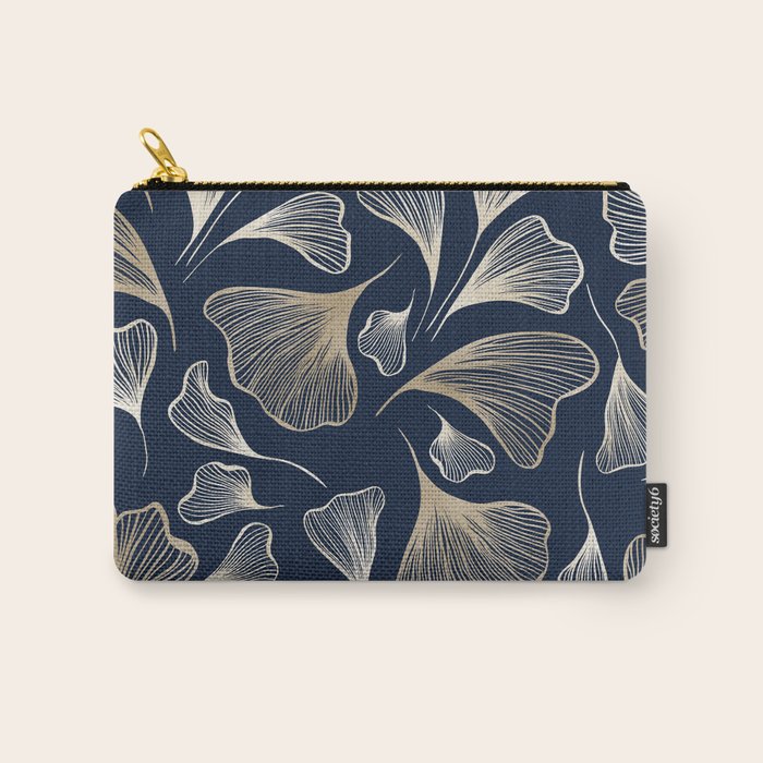 Festive, Gingko Leaves, Floral Prints, Navy Blue Carry All Pouch Gallery Image 1