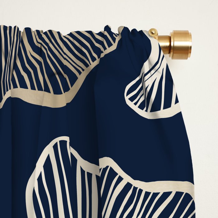 Festive, Gingko Leaves, Floral Prints, Navy Blue Window Curtain Gallery Image 2