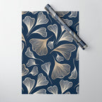 Festive, Gingko Leaves, Floral Prints, Navy Blue Wrapping Paper Gallery Image 1