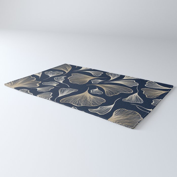 Festive, Gingko Leaves, Floral Prints, Navy Blue Rug Gallery Image 3