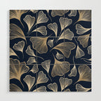 Festive, Gingko Leaves, Floral Prints, Navy Blue Wood Wall Art Gallery Image 1