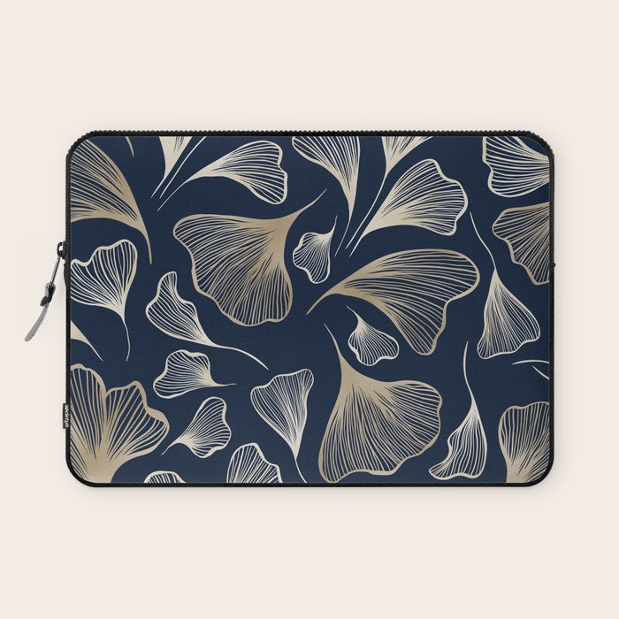 Festive, Gingko Leaves, Floral Prints, Navy Blue Laptop Sleeve Gallery Image 1
