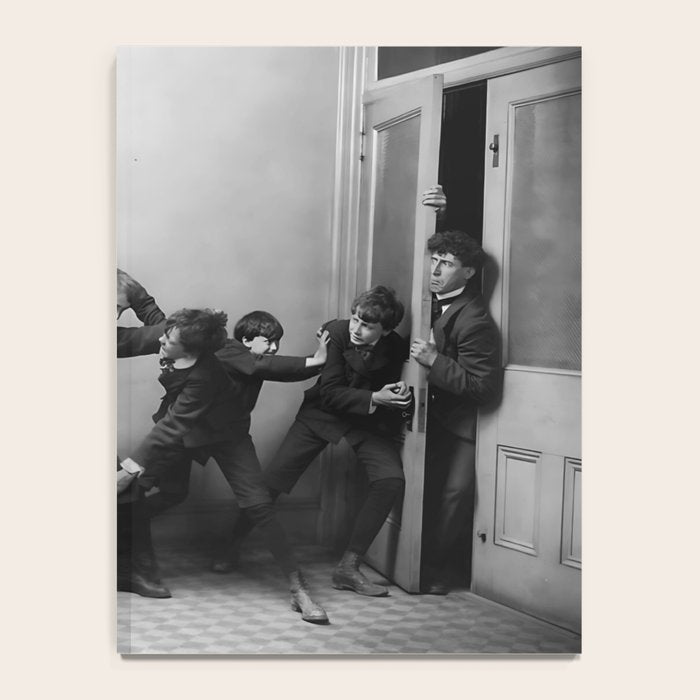 Boys will be boys funny school boys rough housing black and white vintage photograph by Fitz Guerin Notebook Gallery Image 4
