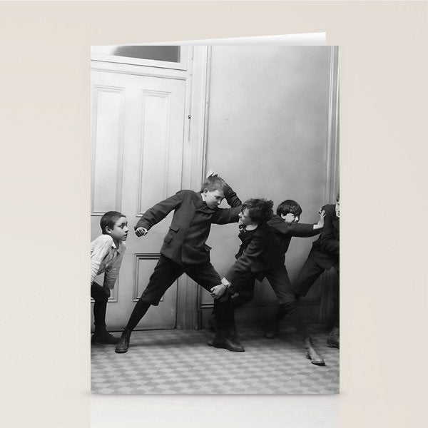 Boys will be boys funny school boys rough housing black and white vintage photograph by Fitz Guerin Stationery Card Gallery Image 1