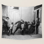 Boys will be boys funny school boys rough housing black and white vintage photograph by Fitz Guerin Wall Tapestry Gallery Image 4
