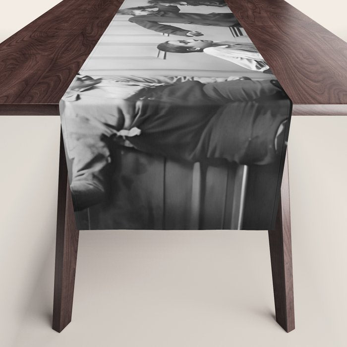 Boys will be boys funny school boys rough housing black and white vintage photograph by Fitz Guerin Table Runner Gallery Image 1