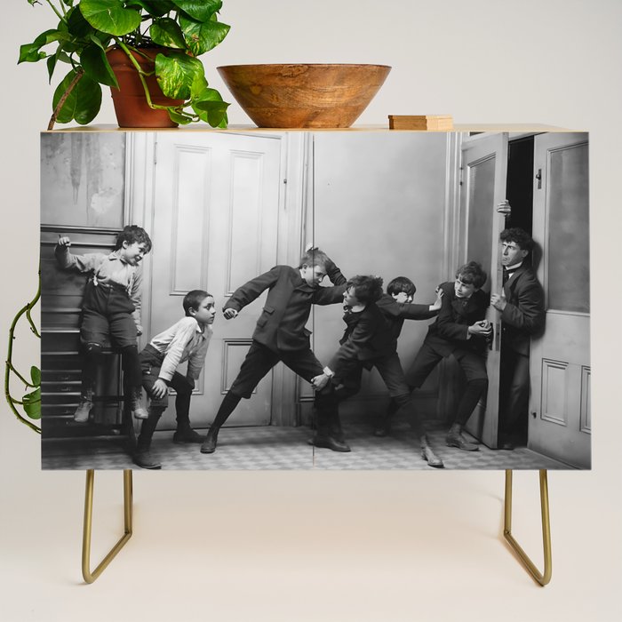 Boys will be boys funny school boys rough housing black and white vintage photograph by Fitz Guerin Credenza Gallery Image 1