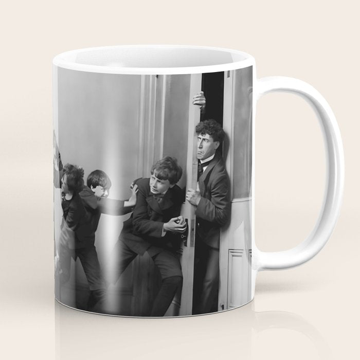 Boys will be boys funny school boys rough housing black and white vintage photograph by Fitz Guerin Coffee Mug Gallery Image 1