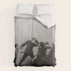 Boys will be boys funny school boys rough housing black and white vintage photograph by Fitz Guerin Comforter Gallery Image 6